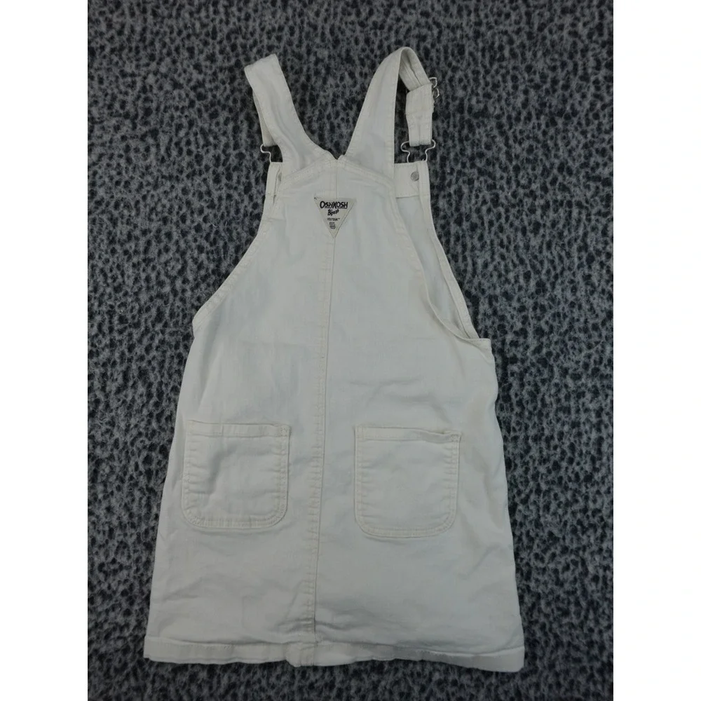 OshKosh‎ Bgosh Girls White Denim Button Front Overall Dress Size 7 OSH89379-SSI